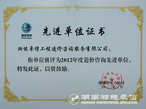 2012工程造價電力公司先進單位